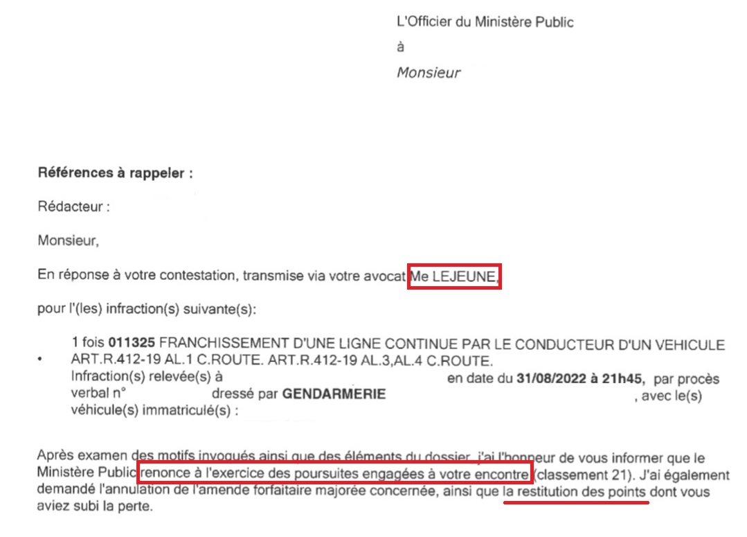 Classement sans suite pour une ligne blanche à Evreux Etienne Lejeune Avocat droit routier