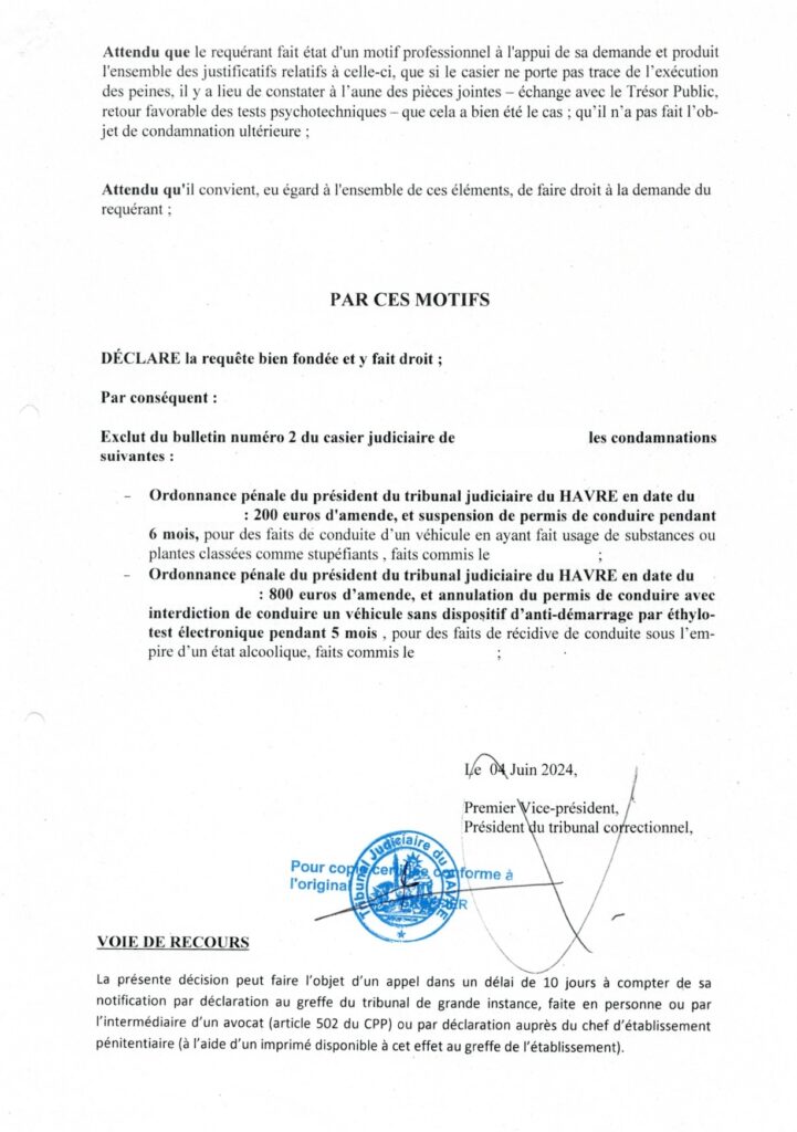 effacement casier judiciaire