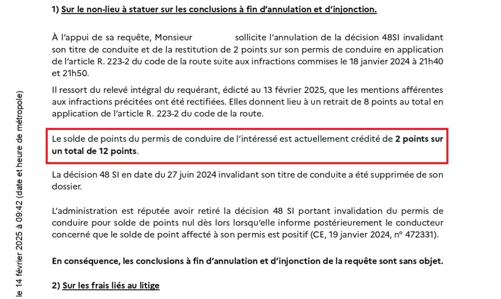 Permis annulé par une lettre 48SI victoire avant même l'audience !