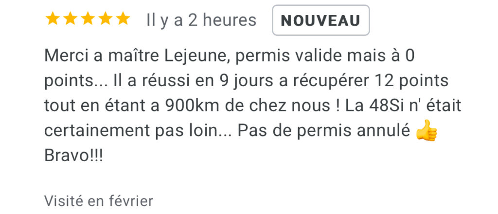 avis client permis à 0 point mais valide 12 points récupérés en 9 jours