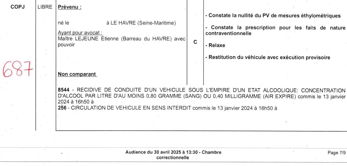 tribunal annule pv éthylométre nullité de la procédure