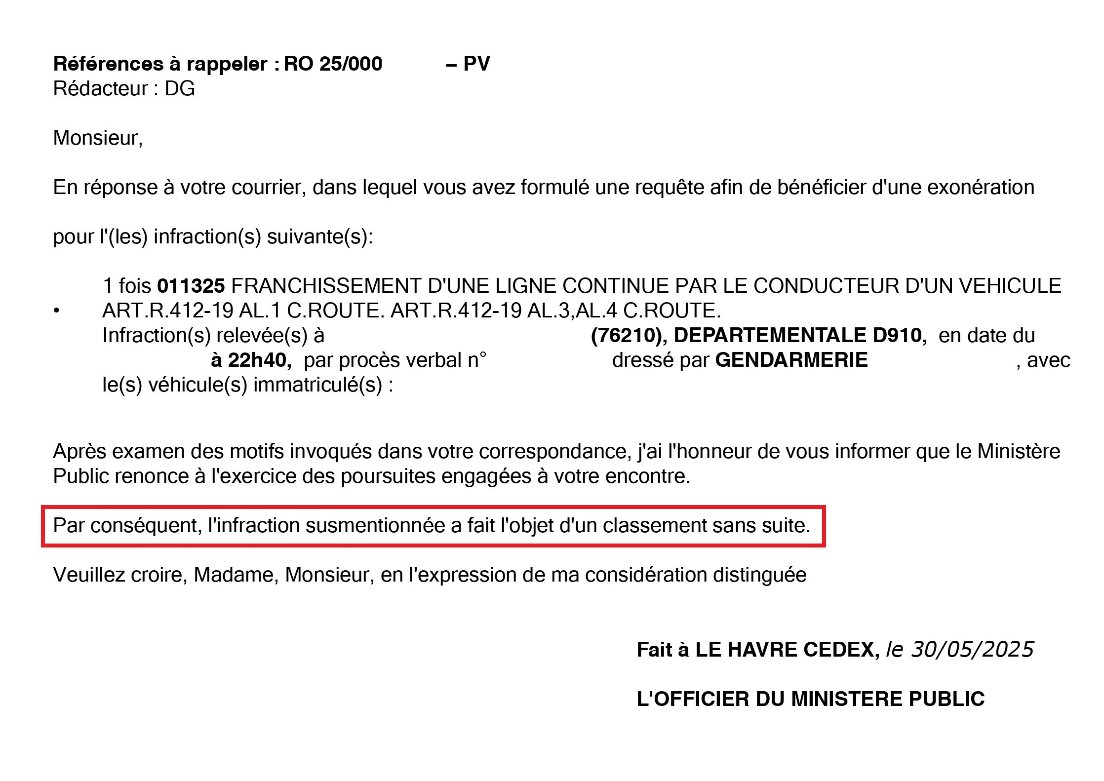 Franchissement de ligne blanche en permis probatoire