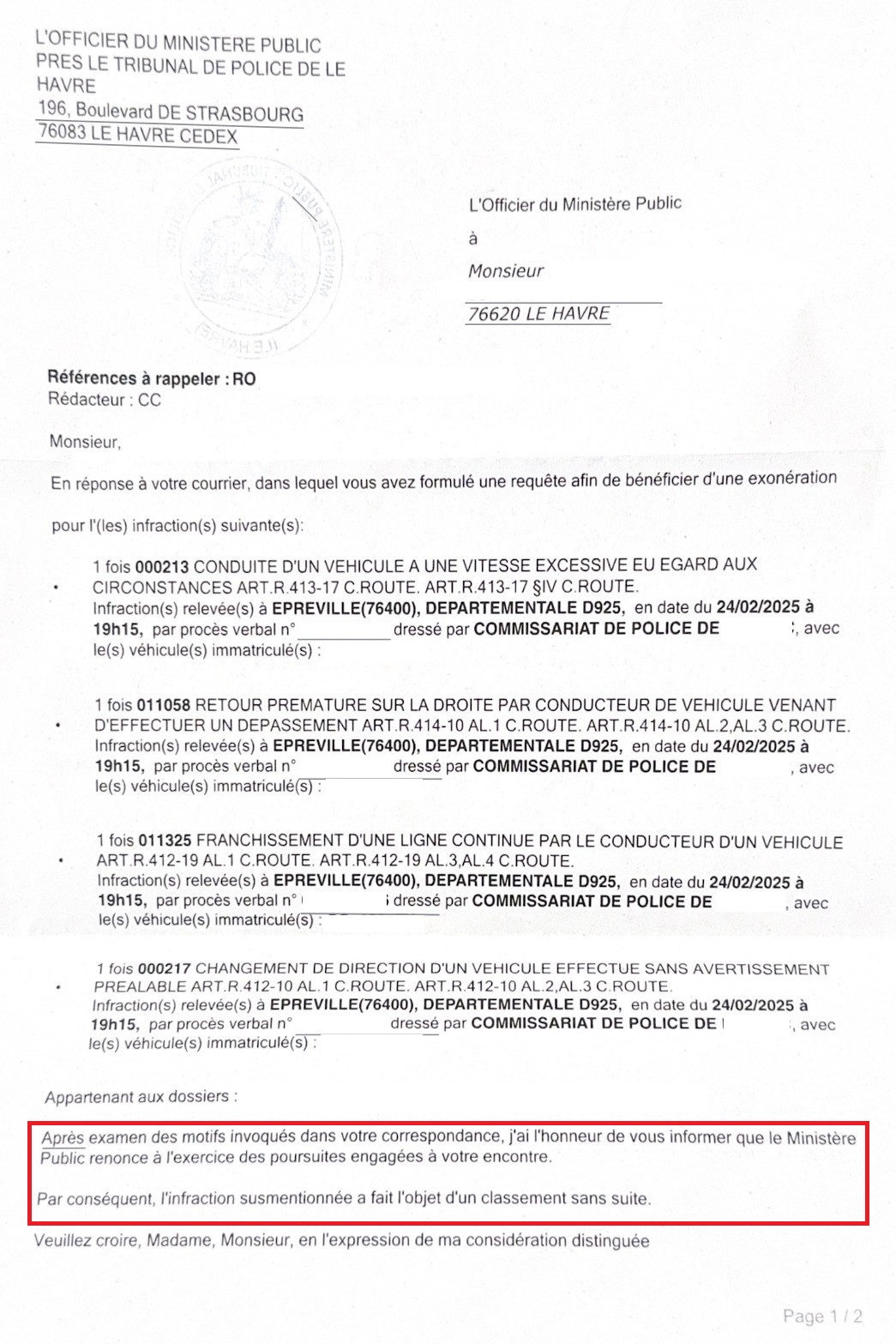 4 PV le même jour… tous classés sans suite