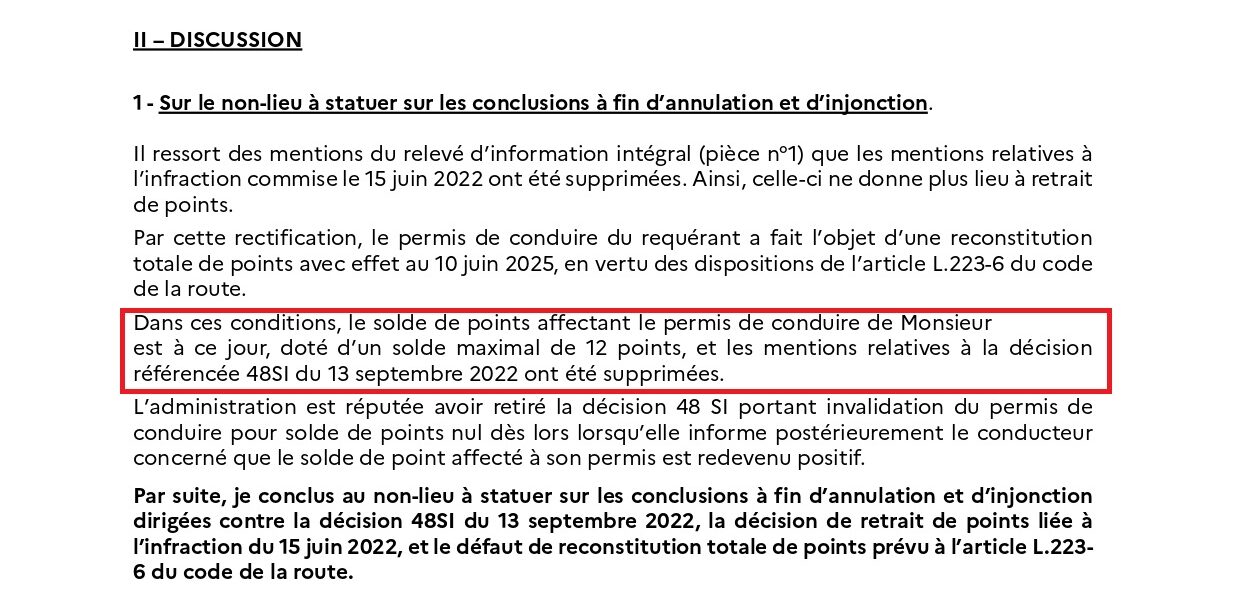 mémoire en défense ministre intérieur permis valide 12 points
