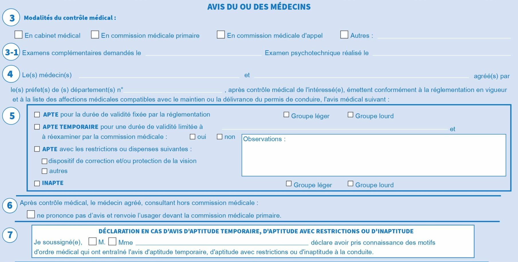 cerfa commission médicale apte ou inapte