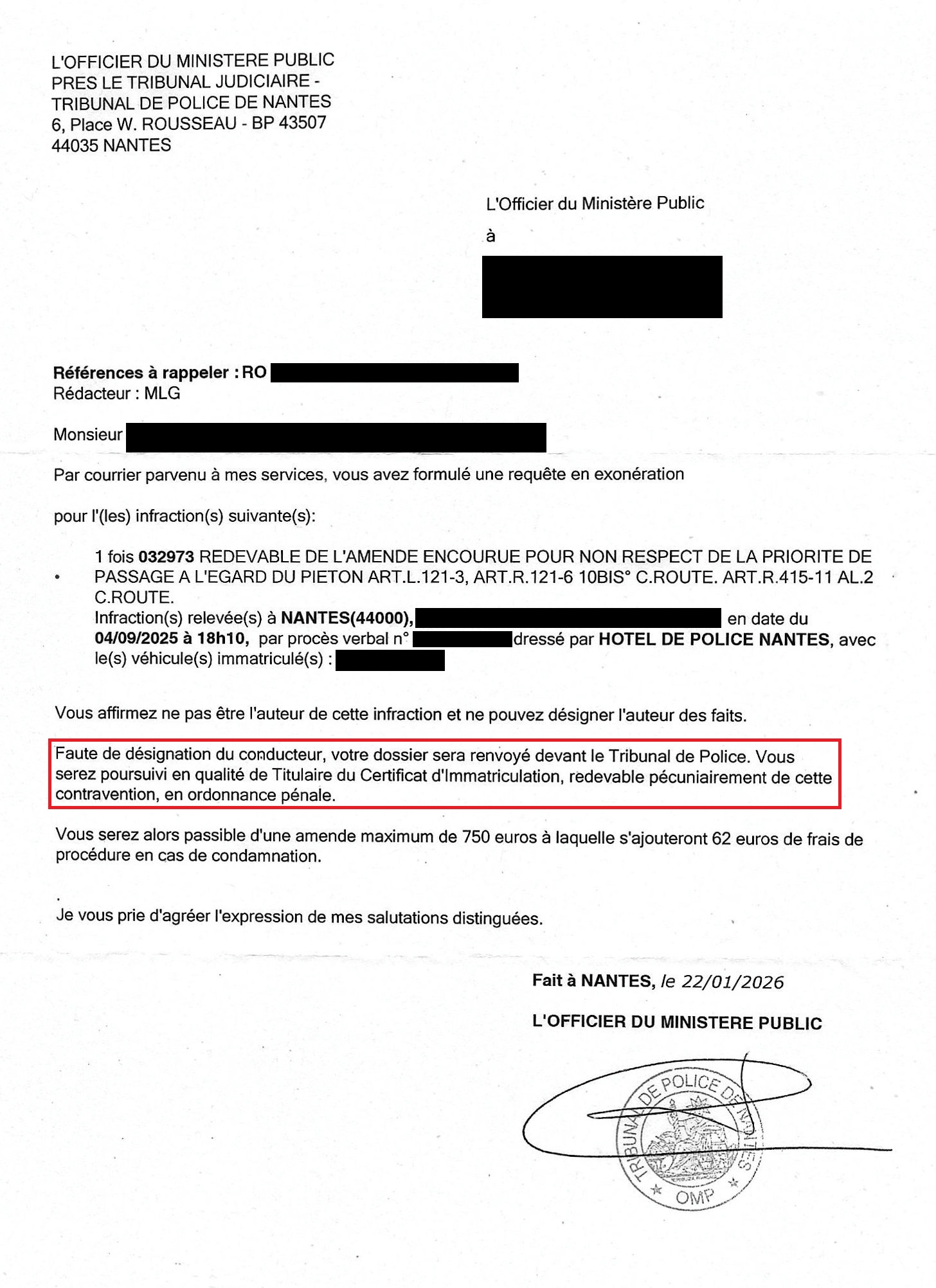 redevable pas coupable