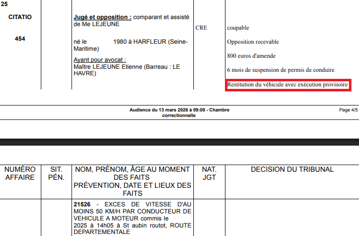 restitution du véhicule