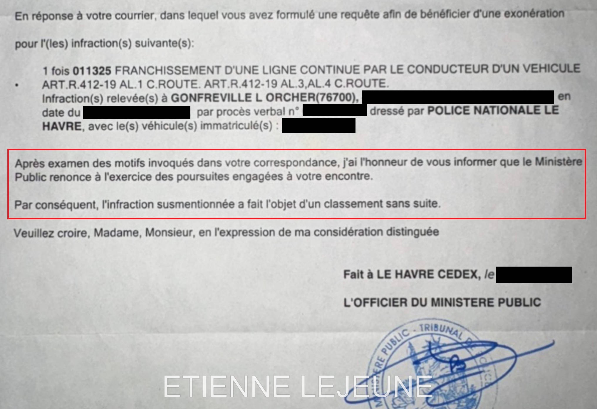 Ligne blanche franchie… sauf qu’il n’y avait pas de ligne blanche ! PV classé sans suite