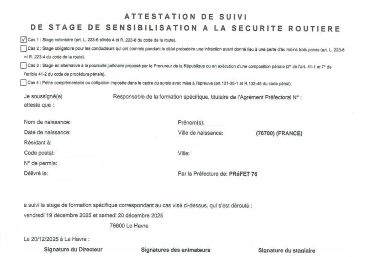 48SI reçue après un stage permis perdu… ou sauvé