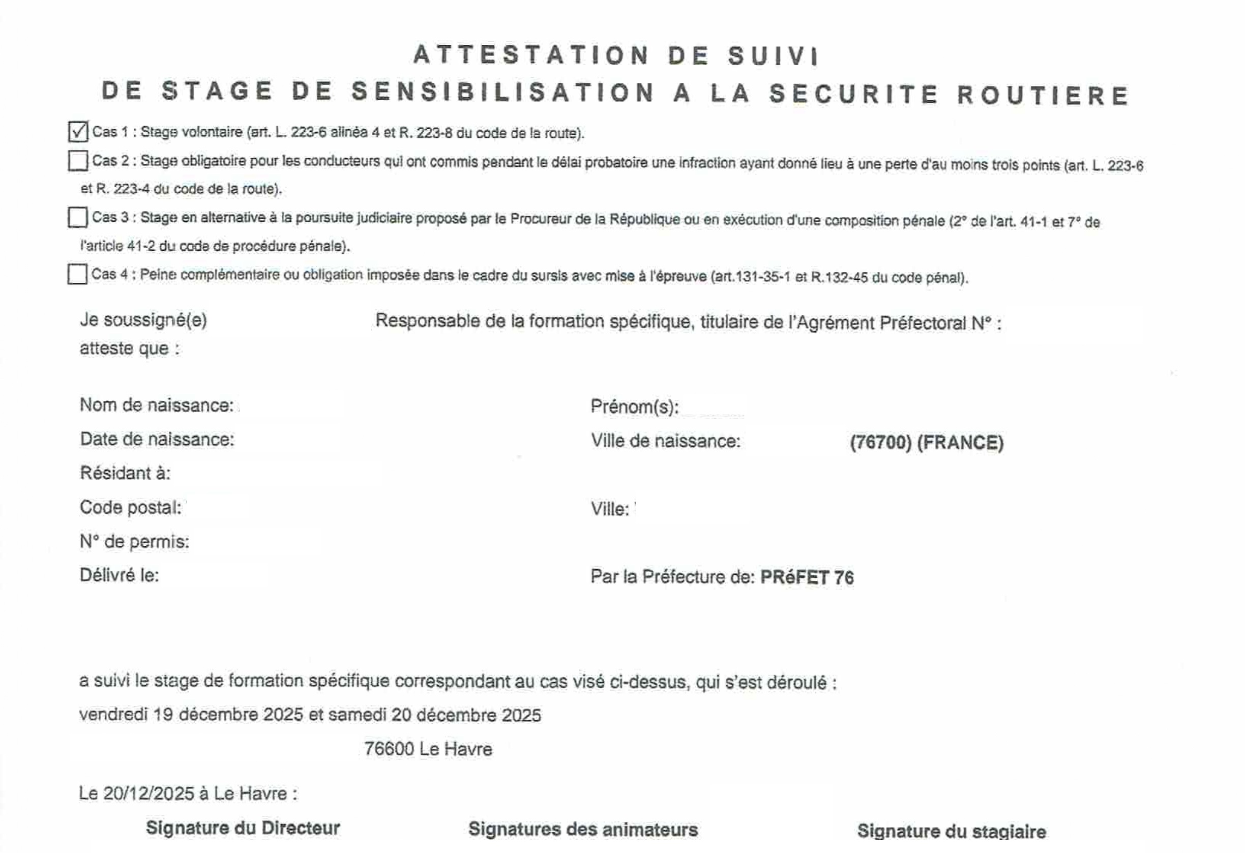 48SI reçue après un stage permis perdu… ou sauvé