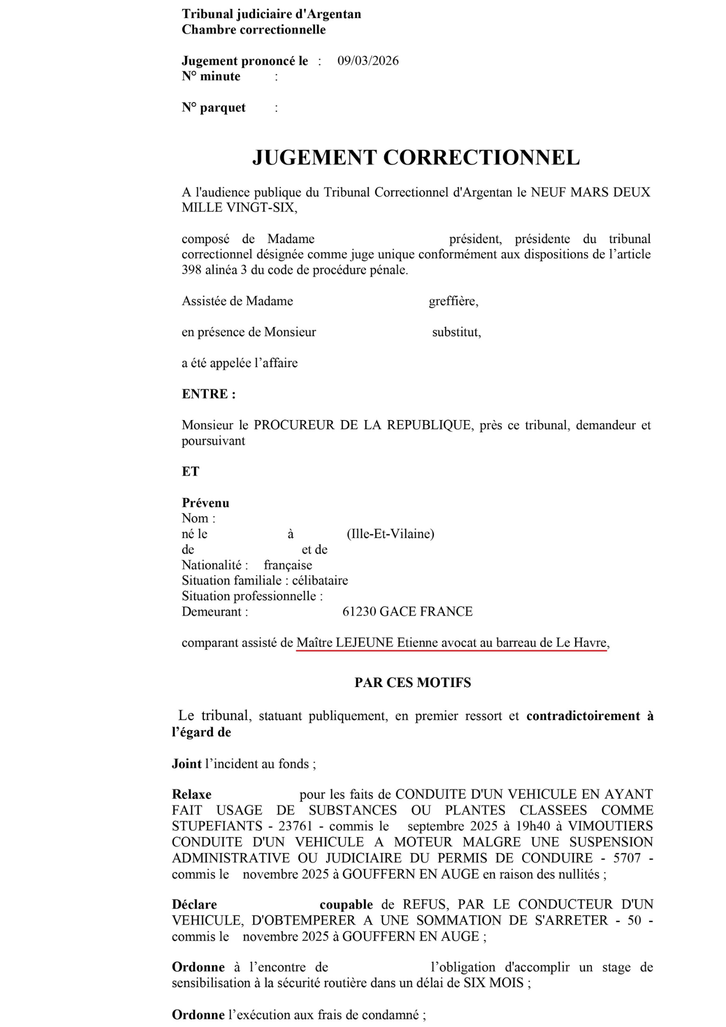jugement relaxe nullité argentan