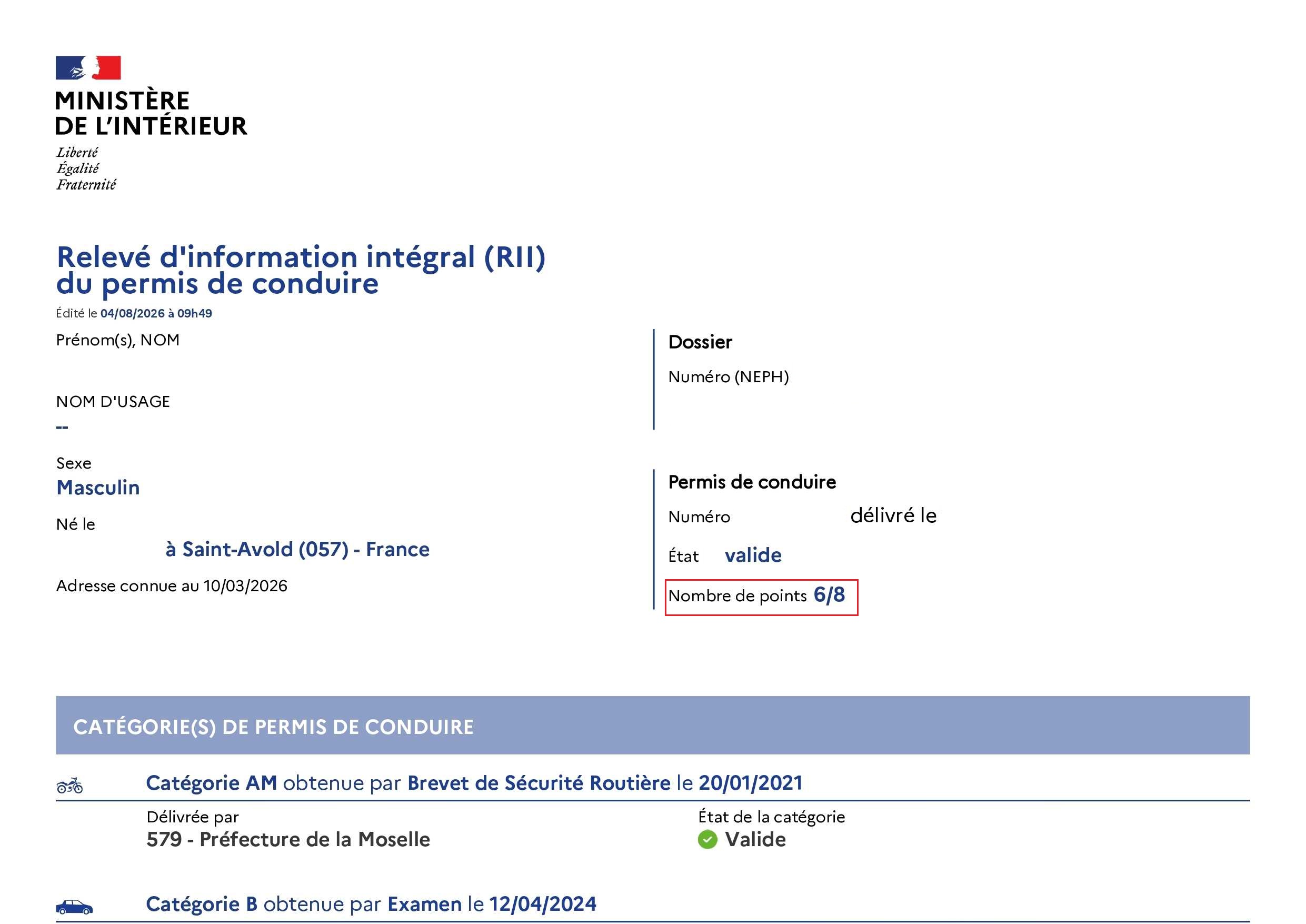 Strasbourg permis sauvé après une lettre 48SI, revalidé avec 6 points sur 8